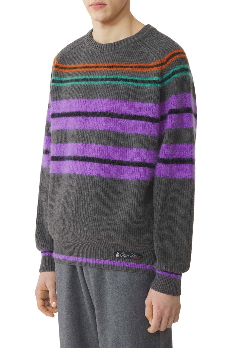 Striped Sweater In Wool And Cashmere, Alternate, color, Charcoal