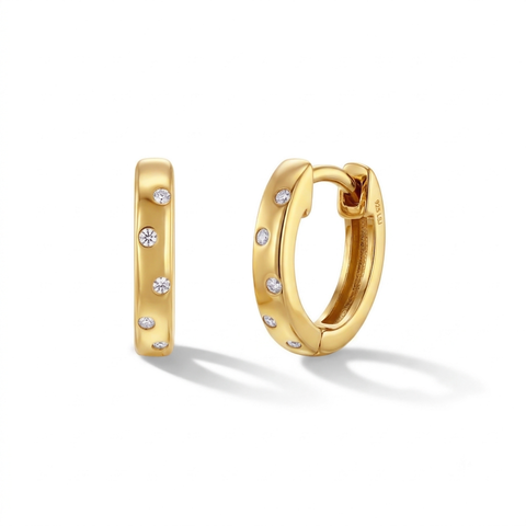 Staggered Gems Hoop Plated Earrings