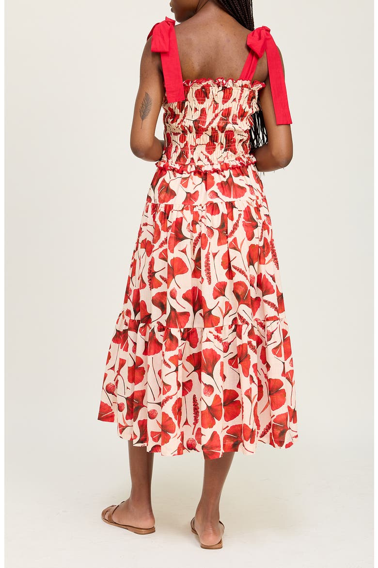 Josie Gingko Leaf Print Cotton Blend Sundress, Alternate, color, NATURAL RED