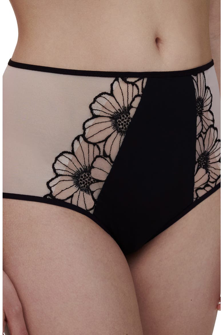 Embroidered High Waist Briefs, Alternate, color, BLACK/ ROSE