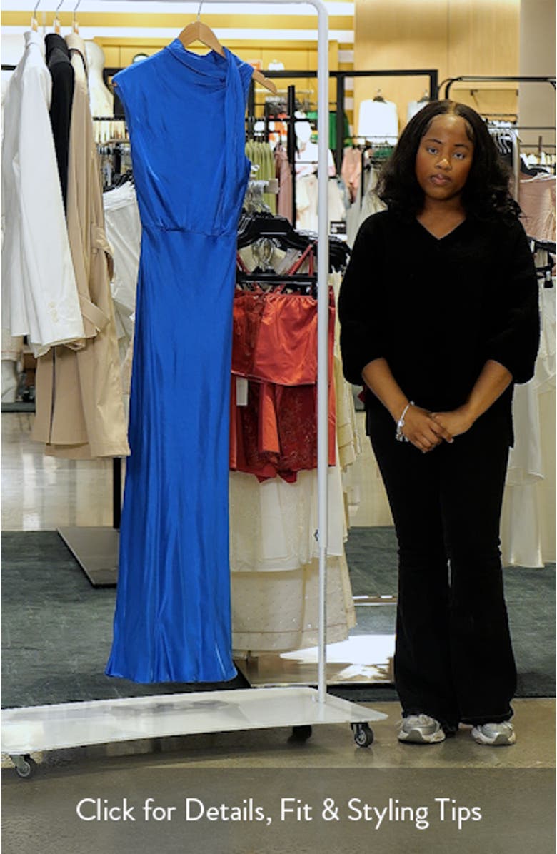 Sienna High Neck Satin Maxi Sheath Dress, sales video thumbnail