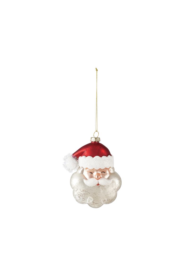 Hand-Painted Mercury Glass Santa Head Ornament, Main, color, Red and White