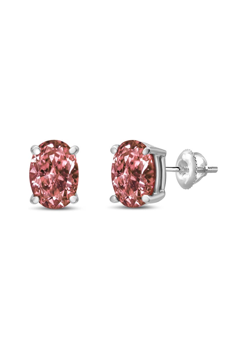 14K White Gold 1.0 Ct Lab Grown Pink Oval Diamond Solitaire Stud Earrings, Main, color, White