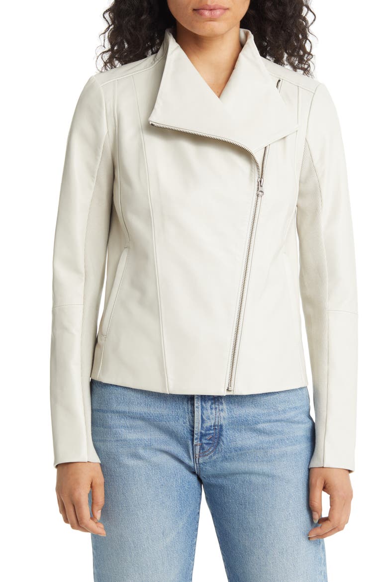 Leather Moto Jacket, Alternate, color, BEIGE RAINY DAY