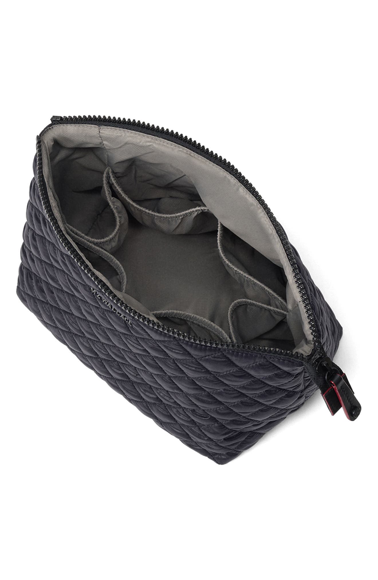 Large Zoey Quilted Nylon Cosmetics Case, Alternate, color, BLACK
