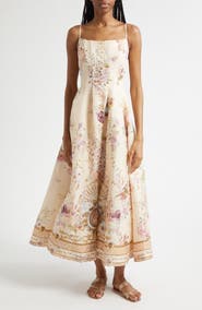 Camilla Corset Linen & Silk Twill Fit & Flare Dress
