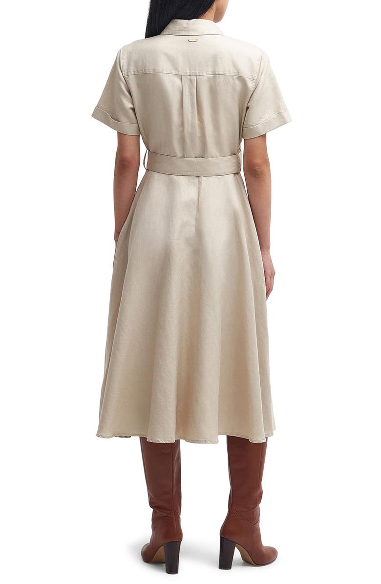 Barbour Margaret Tie Belt Linen & Cotton Midi Shirtdress, Alternate, color, Safari