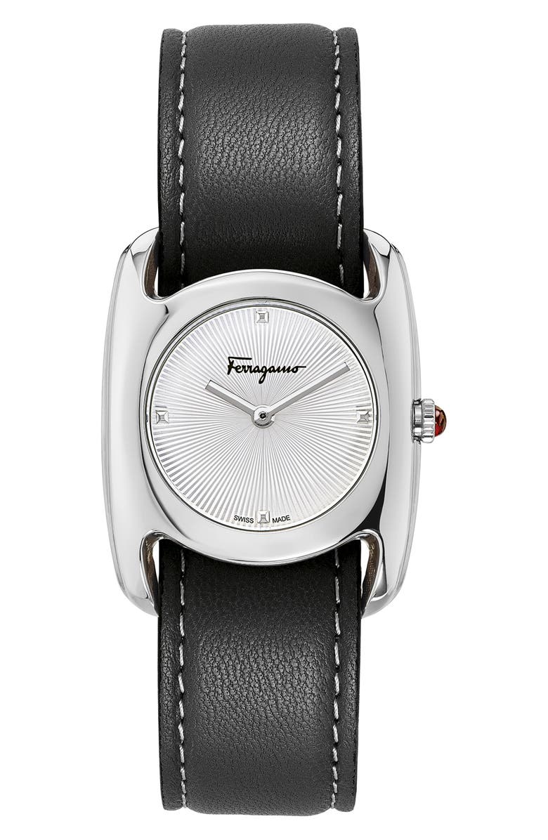FERRAGAMO Salvatore Feragamo Vara Leather Strap Watch, 28mm x 34mm, Main, color, 