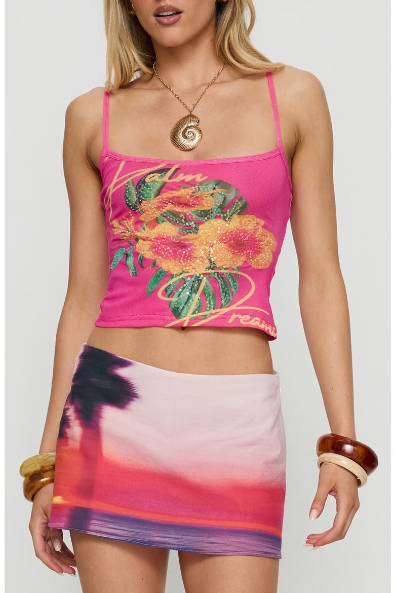 Palm Dreams Sequin Detail Graphic Tank, Main, color, PINK