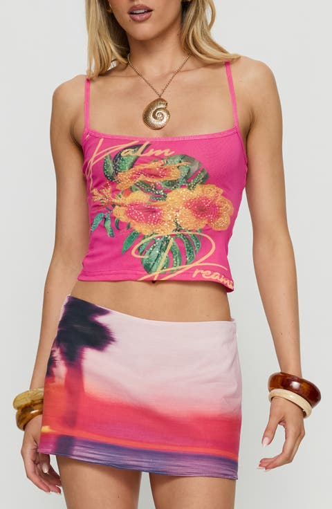 <p>Palm Dreams Sequin Detail Graphic Tank</p>