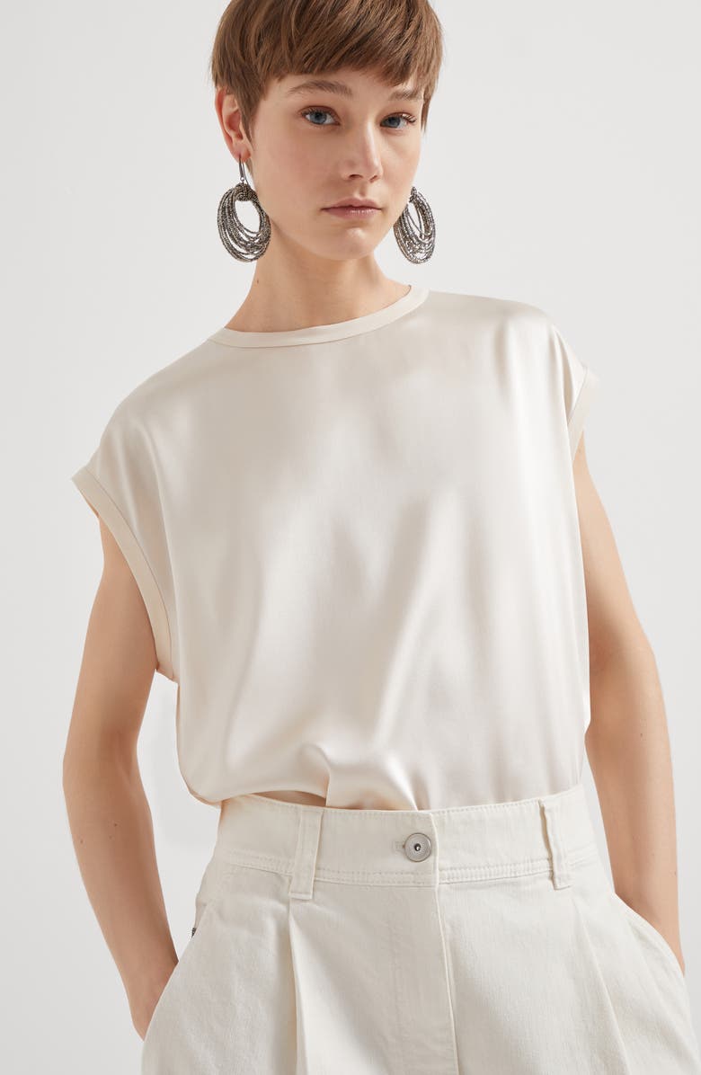 Brunello Cucinelli Satin T-shirt, Alternate, color, 
