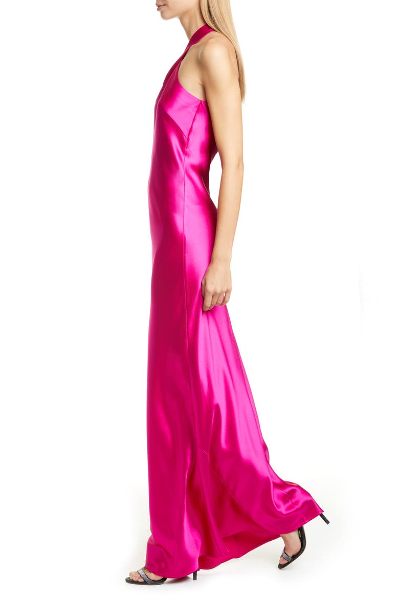 The Eve Halter Neck Silk Gown, Alternate, color, MAGENTA