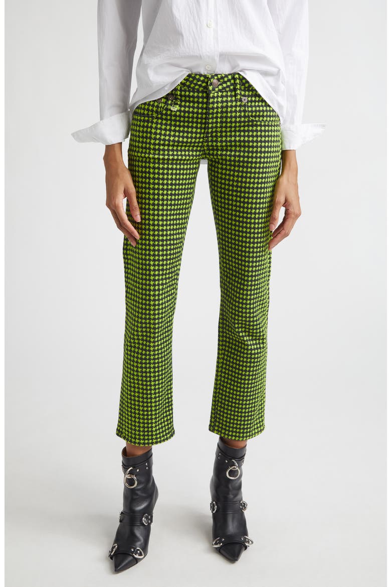 Boy Straight Leg Crop Jeans, Main, color, NEON GREEN HOUNDSTOOTH