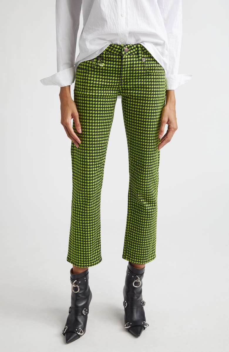 R13 Boy Straight Leg Crop Jeans, Main, color, Neon Green Houndstooth