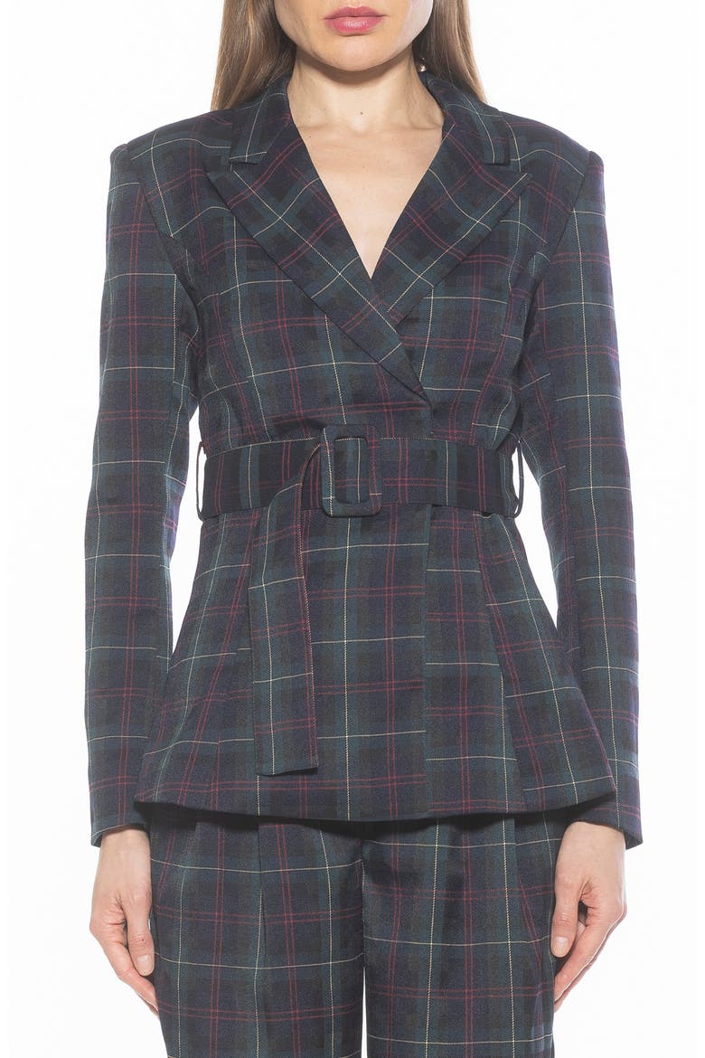 Janna Plaid Longline Blazer, Main, color, GREEN PLAID