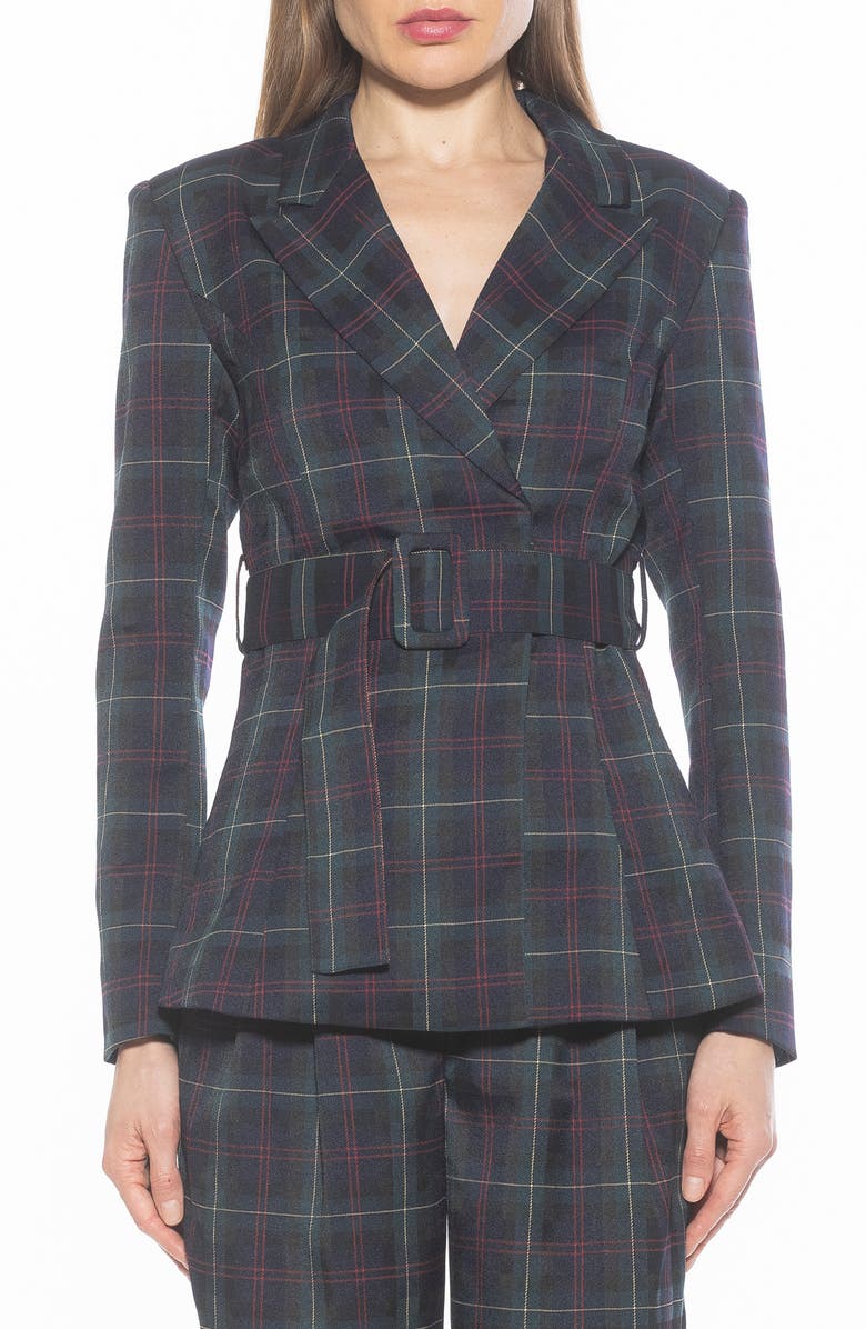 Alexia Admor Janna Plaid Longline Blazer, Main, color, Green Plaid
