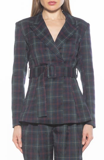 Alexia Admor Janna Plaid Longline Blazer In Green Plaid