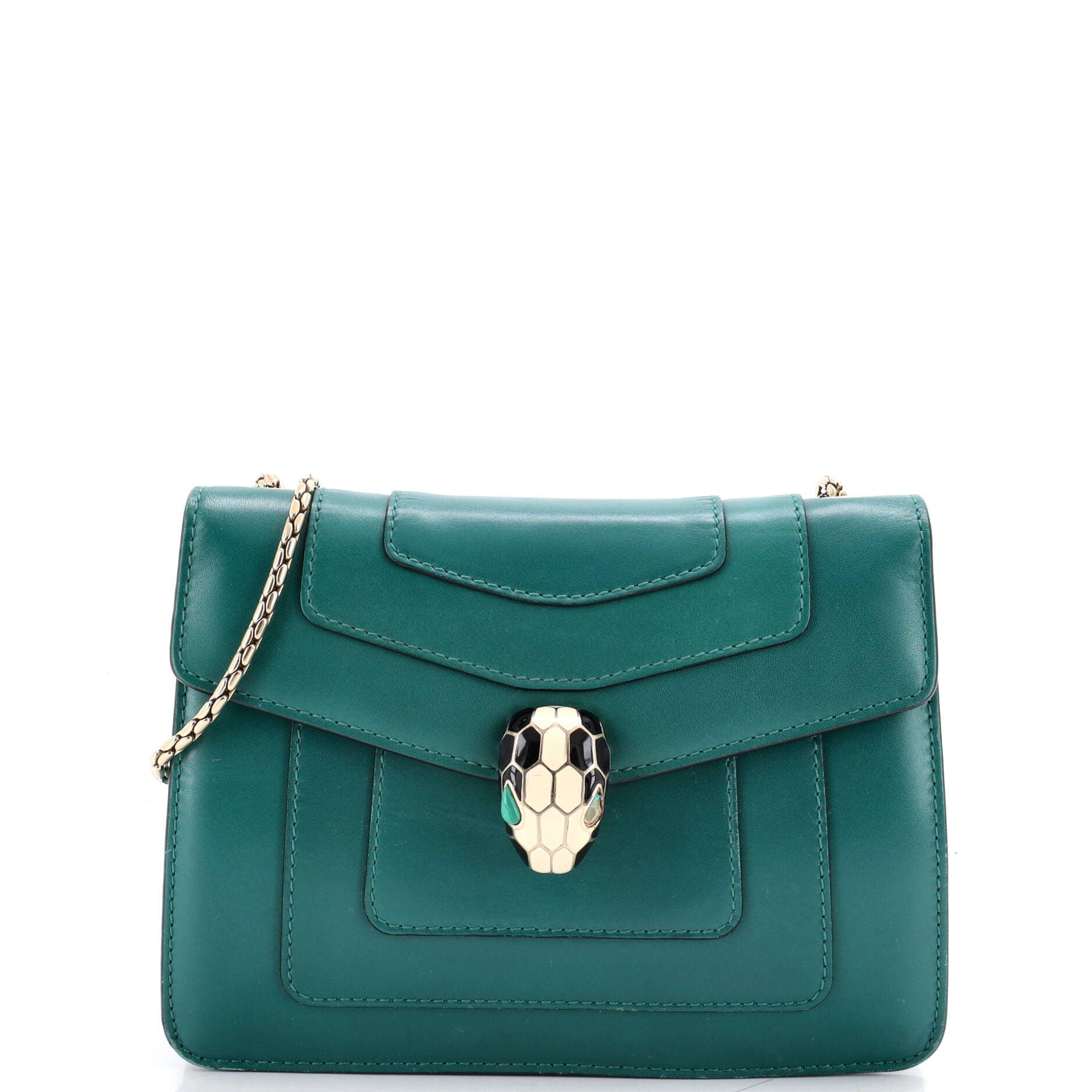 Serpenti Forever Square Shoulder Bag Leather Small, Main, color, Green