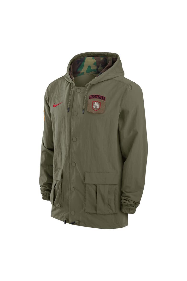 Men's Nike Olive Ohio State Buckeyes 2024 Military Appreciation Full-Snap Hoodie Military Jacket, Alternate, color, Olive