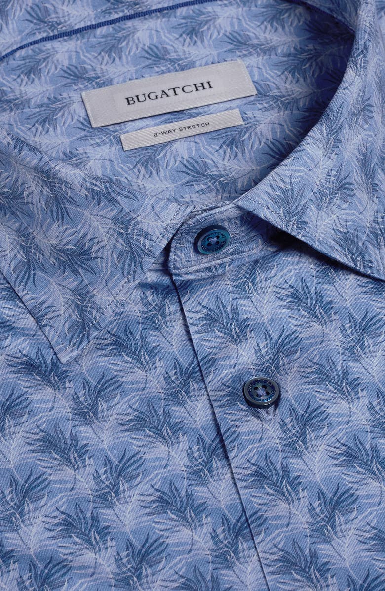 Bugatchi Miles OoohCotton<sup>®</sup> Leaf Print Short Sleeve Button-Up Shirt, Alternate, color, Cobalt