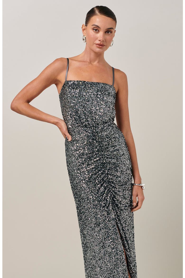 Yasmina Maxi Dress, Alternate, color, Gunmetal Sequin