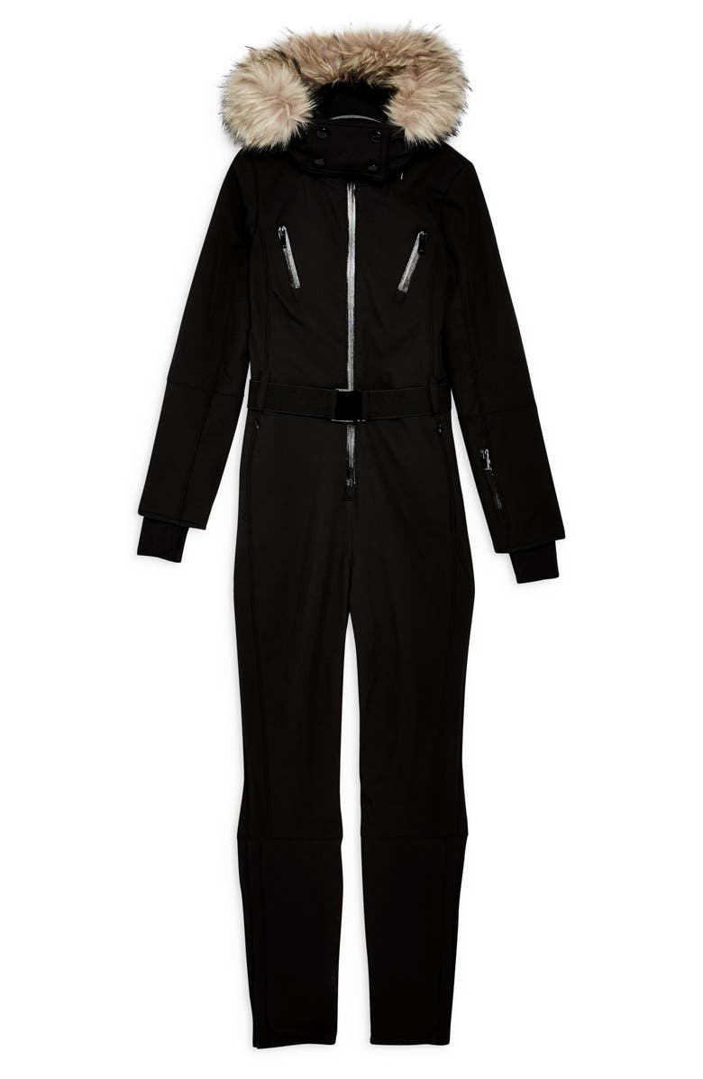 Topshop Faux Fur Trim Snowsuit, Alternate, color, 