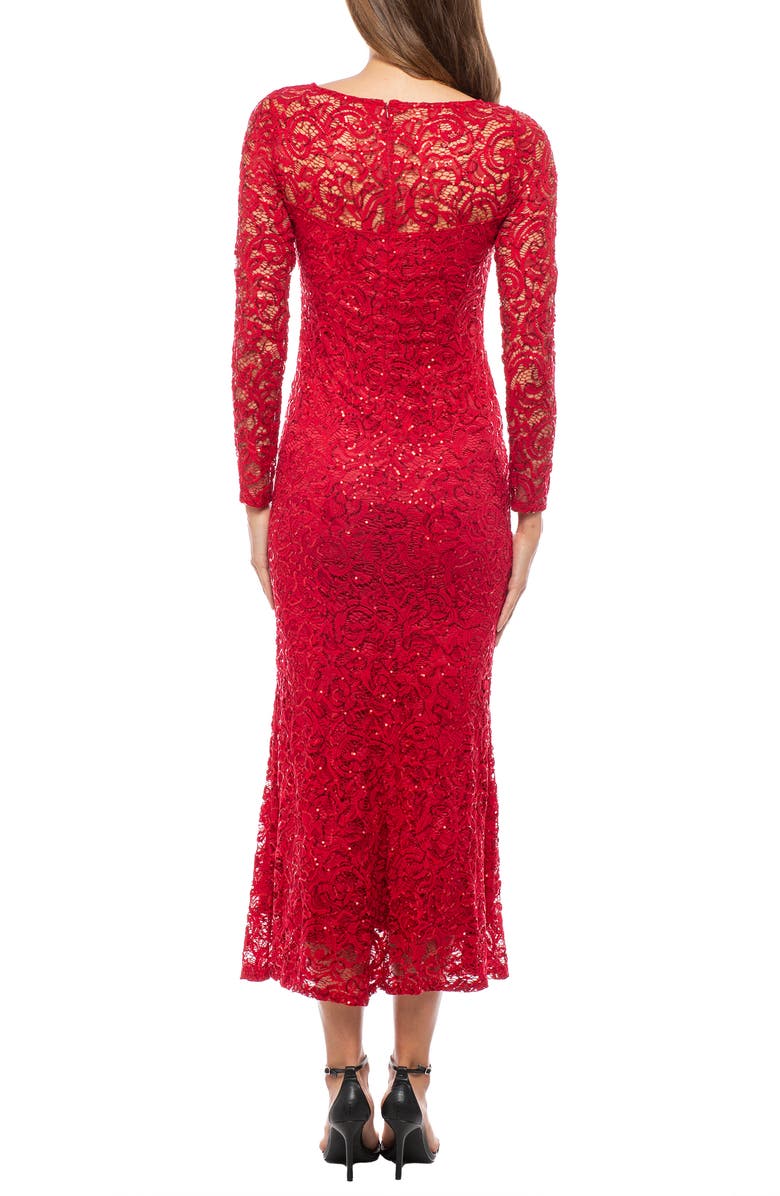 Marina Sequin Lace Long Sleeve Gown, Alternate, color, Red
