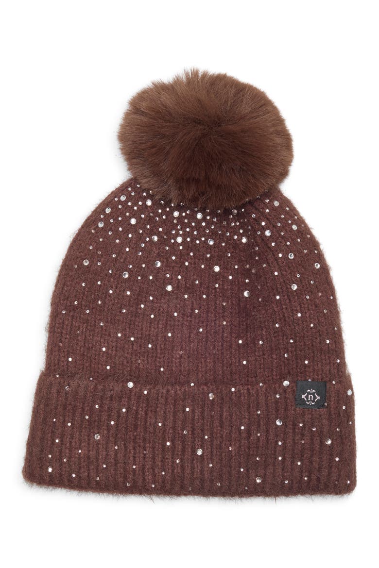 Studded Rib Beanie, Main, color, CHOCOLATE