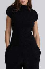HOUSE OF CB Caia Mock Neck Cap Sleeve Bouclé Sweater