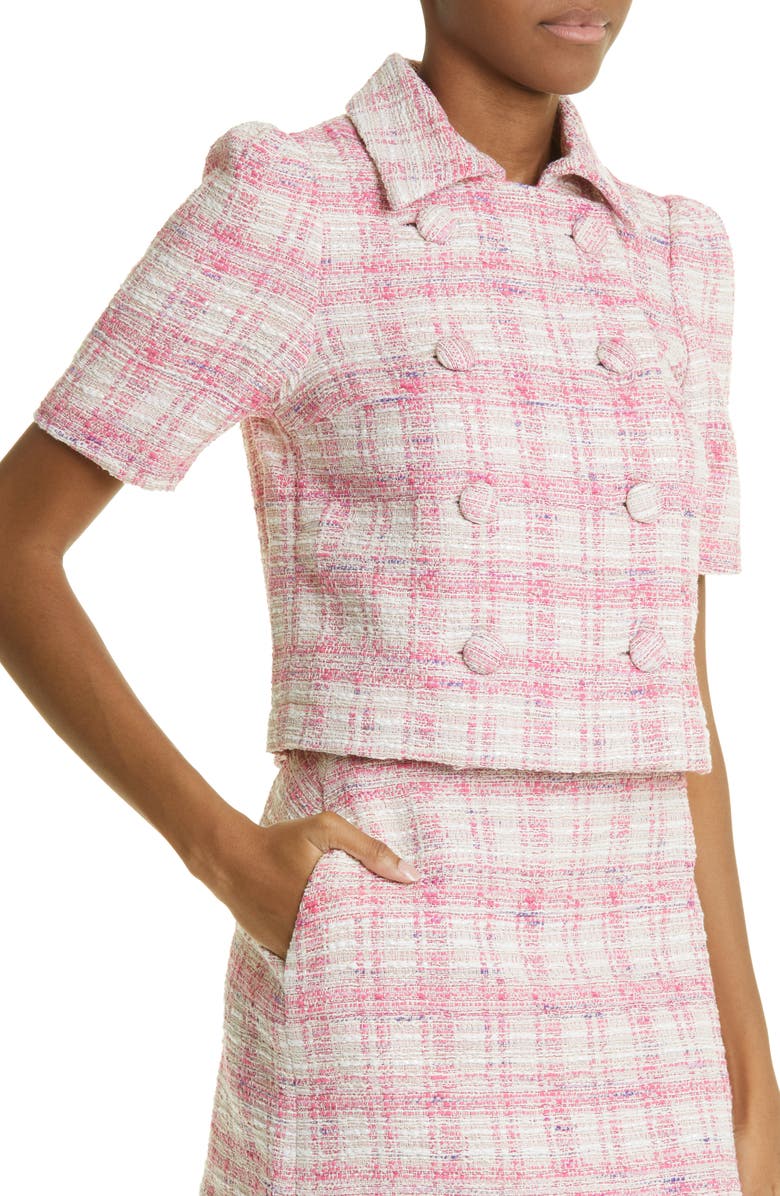 Lisa Marie Fernandez Double Breasted Puff Sleeve Tweed Blazer, Alternate, color, Pink Tweed