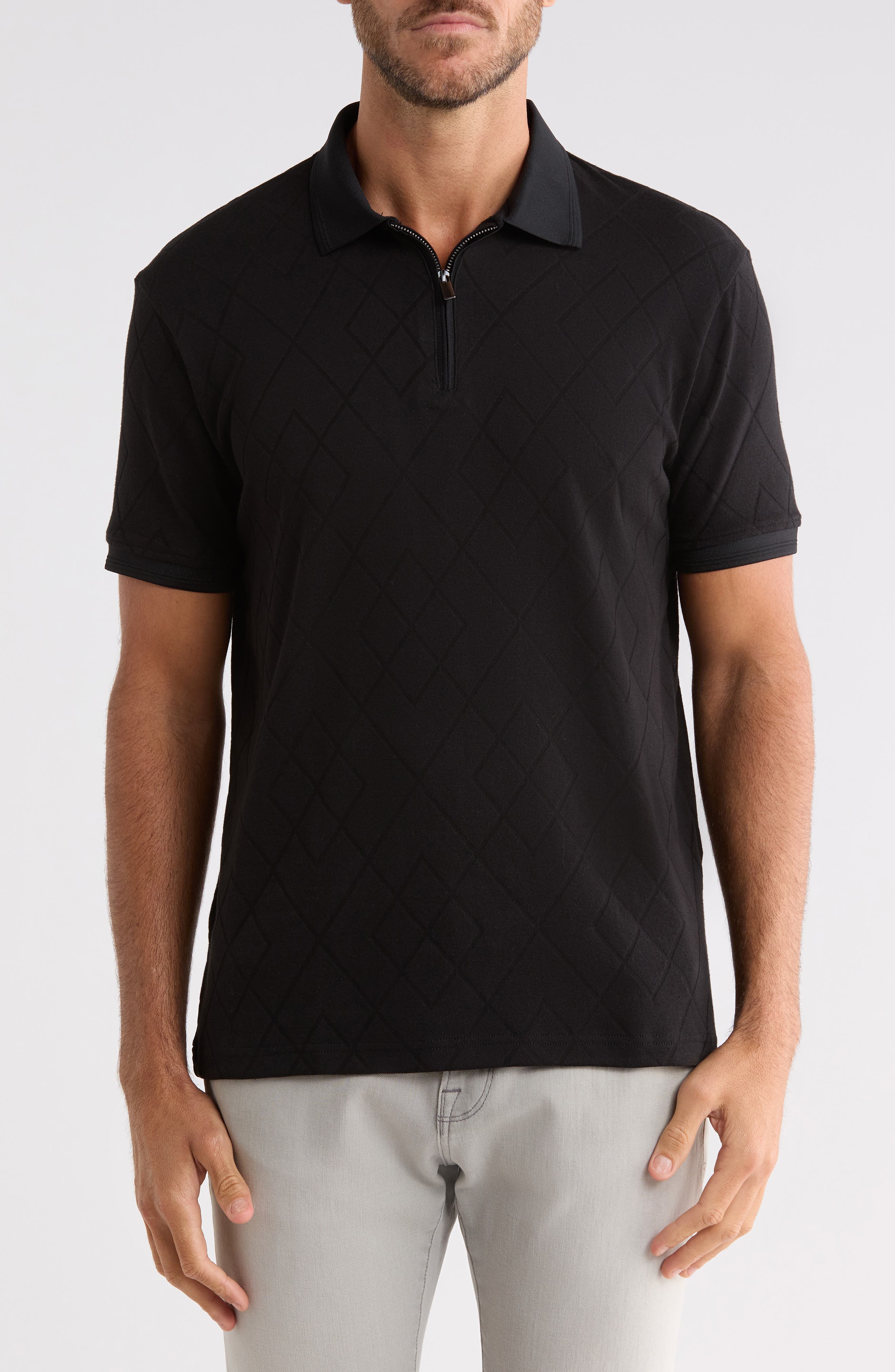 Geo Textured Quarter Zip Polo