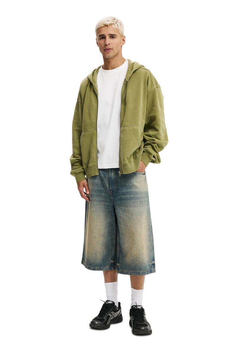 Cotton On Men
s Cropped Zip Up Hoodie, Alternate, color, Grass Green Wash