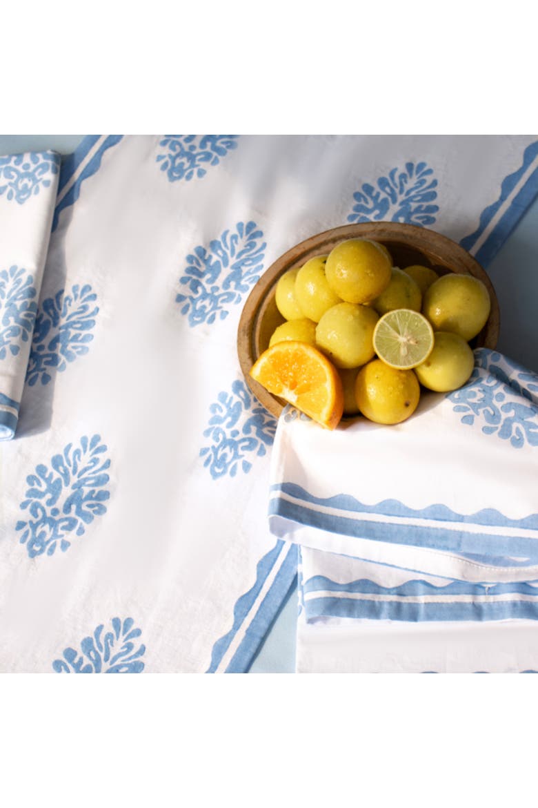 Nila - Pure Linen Hand-Printed Table Runner, Alternate, color, Pastel Blue