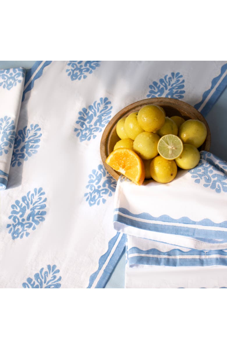Banyan & Birch Nila - Pure Linen Hand-Printed Table Runner, Alternate, color, Pastel Blue