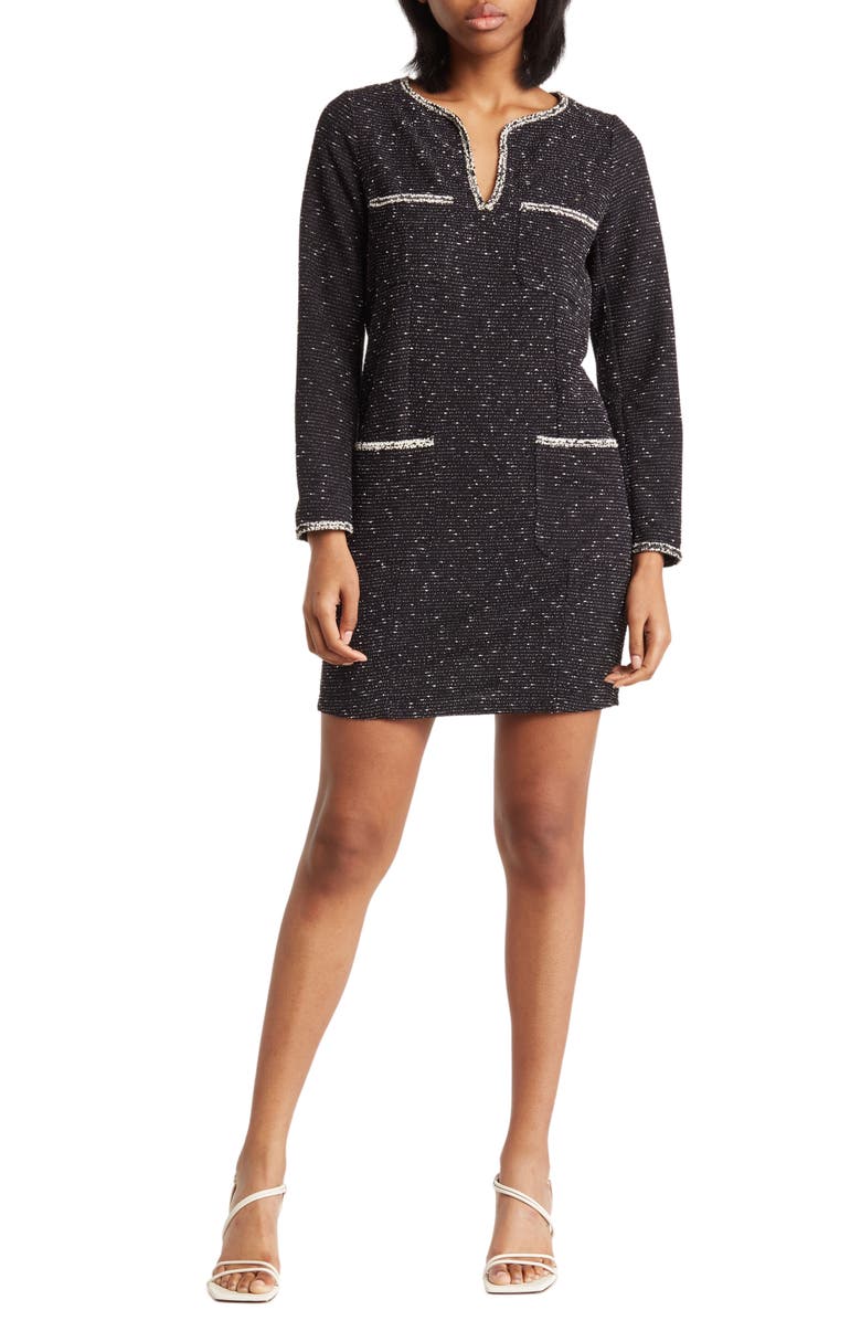 MAX STUDIO Long Sleeve Tweed Shift Dress, Main, color,
