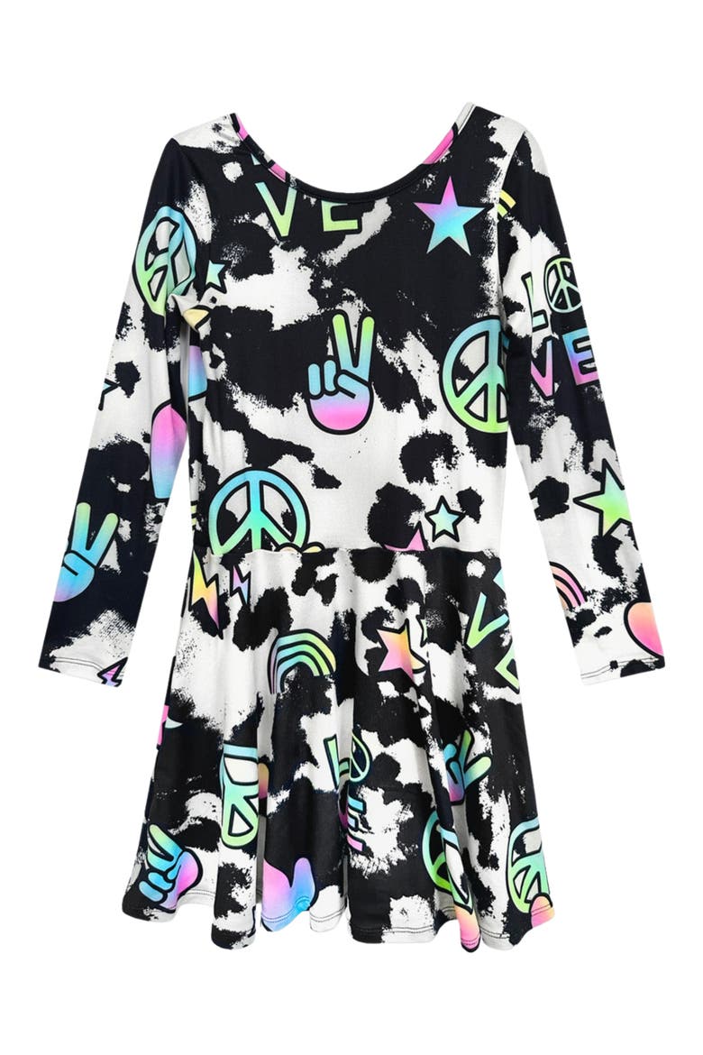 Kids' SimplySoft Long Sleeve Skater Dress, Main, color, BLK TIE DYE