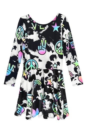 Pixielane Kids' Simplysoft Long Sleeve Skater Dress In Multi