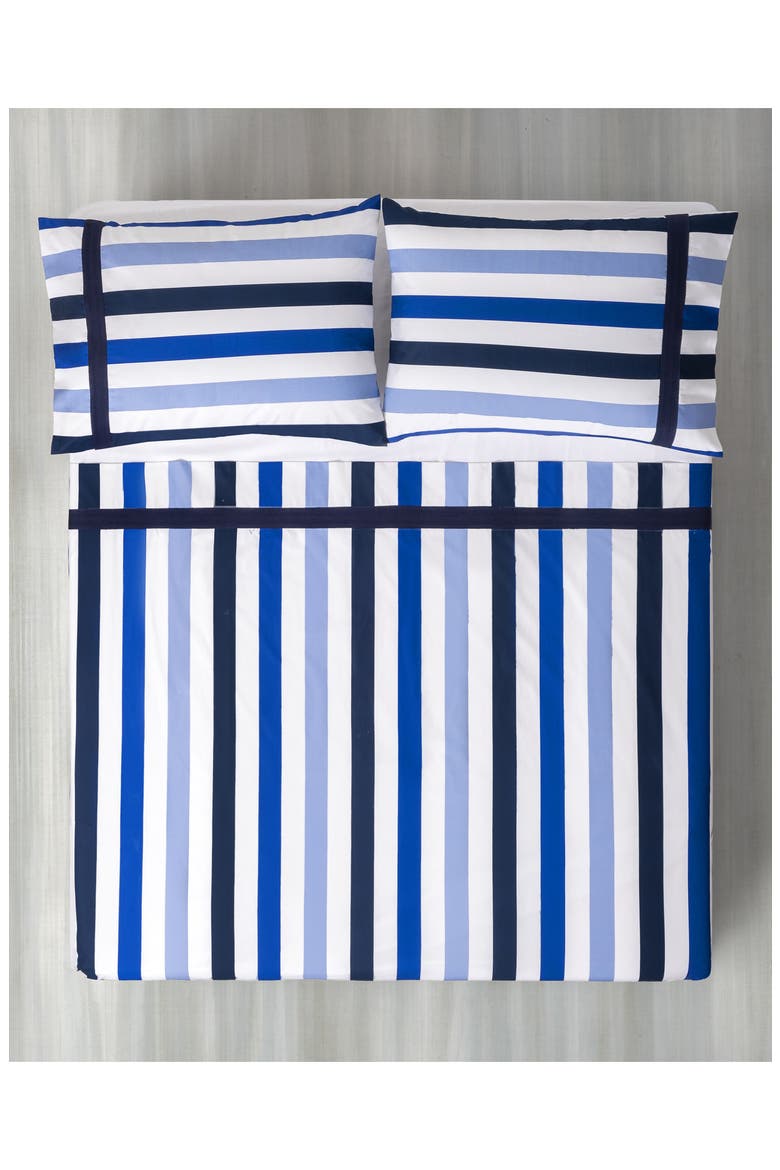 Awning Stripe Cotton Sateen Sheet Set, Alternate, color, BLUE