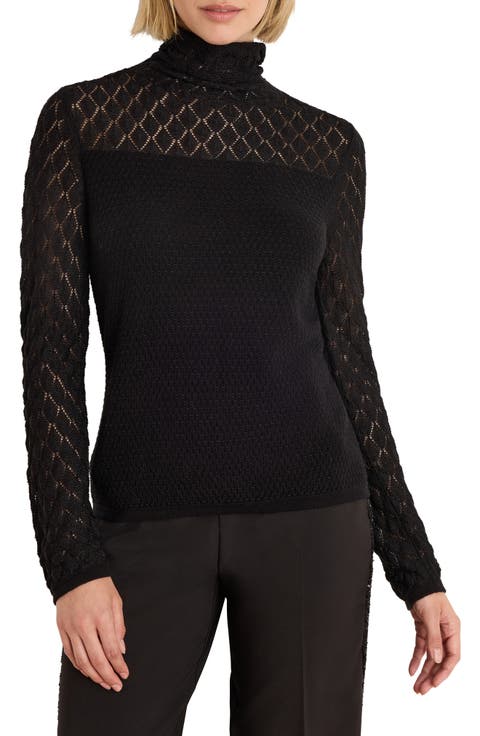 Knit Lace Funnel Neck Sweater