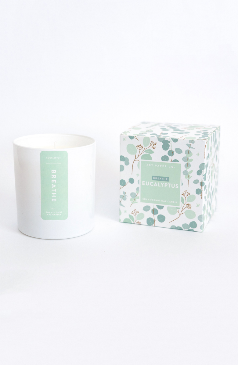 Joy Paper Co. Breathe Eucalyptus Soy Coconut Candle, Main, color,