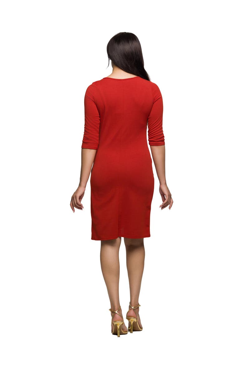 Three Quarter Sleeve Ruched Tulip Hem Mini Dress, Alternate, color, Rust