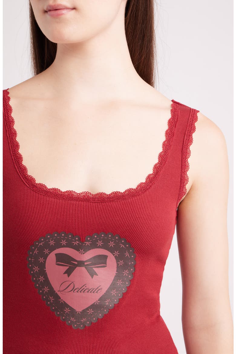 Delicate Heart Lace Trim Graphic Tank Top, Alternate, color, BIKING RED