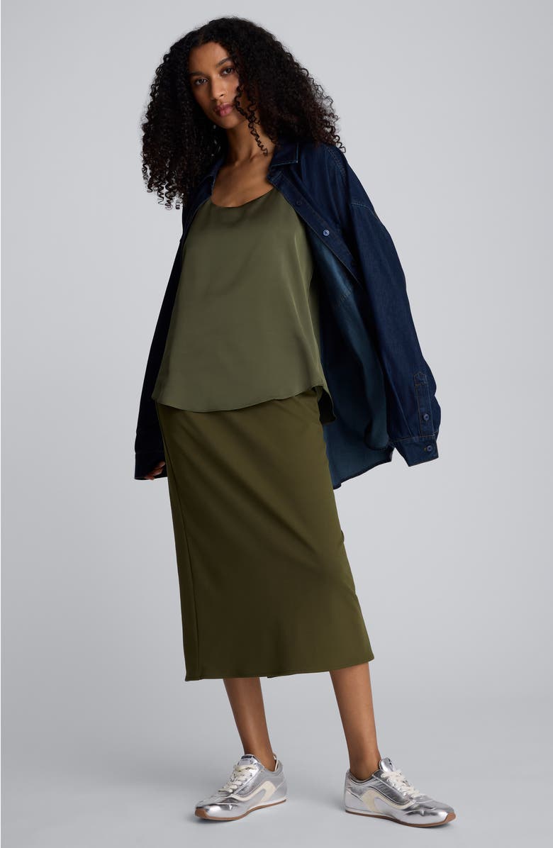 Kenneth Cole Back Slit Midi Skirt, Alternate, color, Olive Green