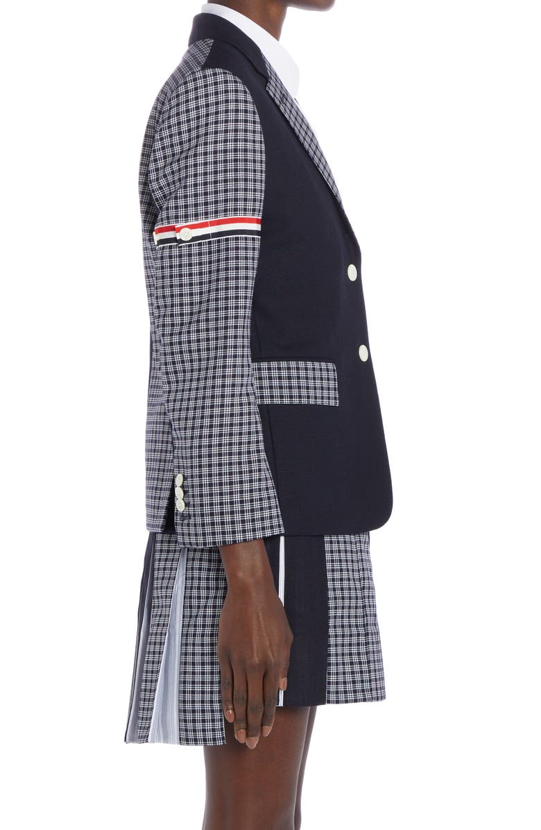 Thom Browne Classic Micro 4-Bar Check & Wool Fresco Jacket, Alternate, color,