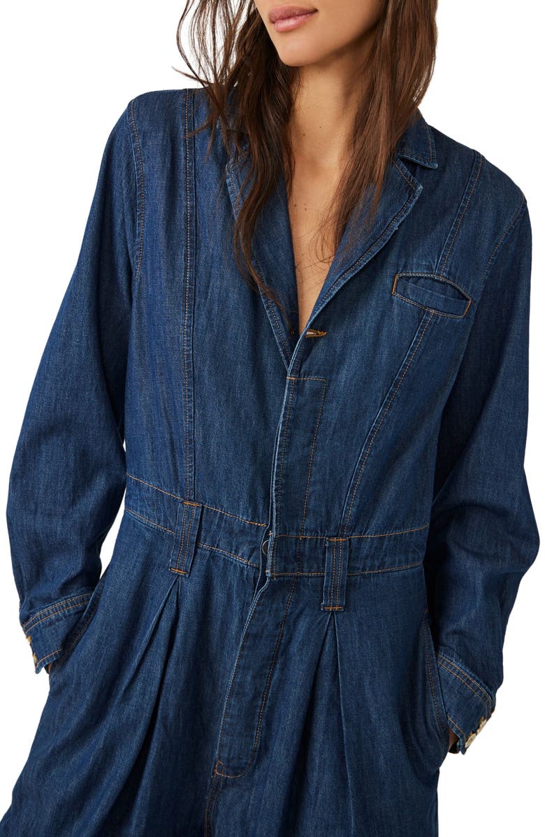 Free People The Franklin Long Sleeve Denim Jumpsuit, Alternate, color, 