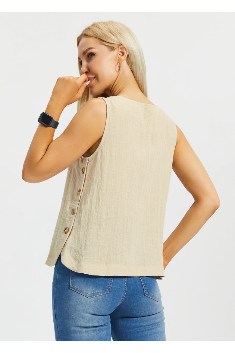 Drift Button Sleeveless Top Linenette, Alternate, color, Stone