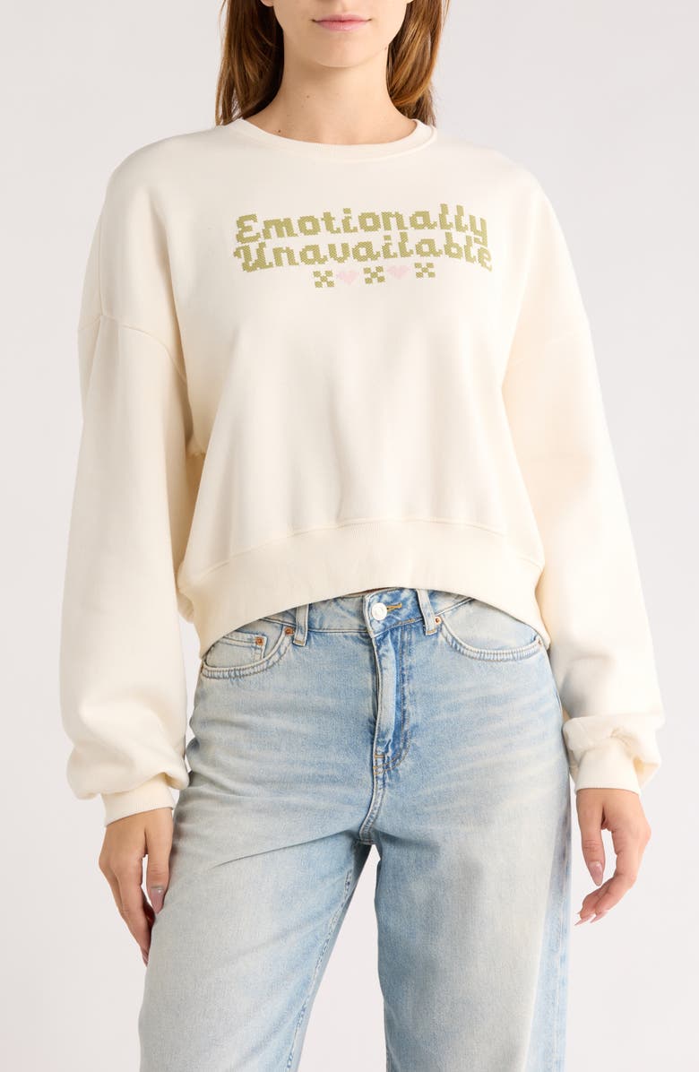 Ripple Junction Emotionally Unavailable Sweatshirt, Main, color, Cream
