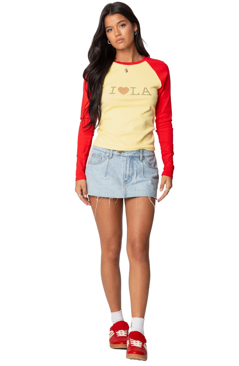 EDIKTED Colorblock Long Sleeve Cotton Graphic Baby Tee, Alternate, color, 