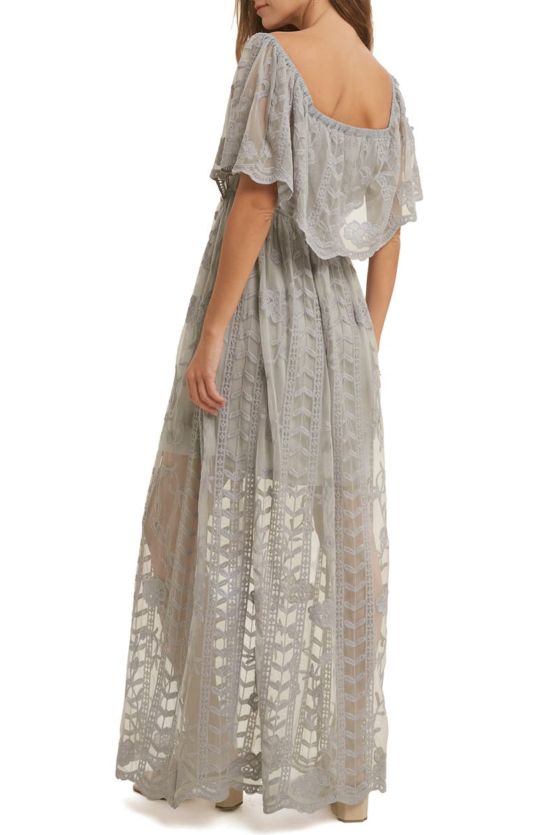 WISHLIST Lace Overlay Off the Shoulder Maxi Dress, Alternate, color, Cloud