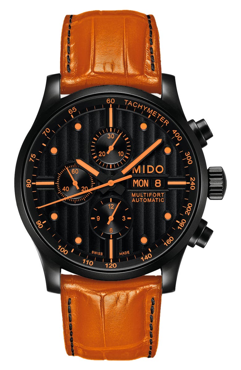 MIDO Multifort Automatic Chronograph Leather Strap Watch, 44mm, Alternate, color,